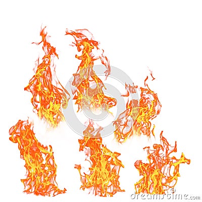 Fire flame isolated set on white background - Beautiful yellow, Stock Photo