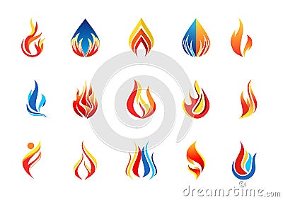 fire flame logo, modern flames collection logotype symbol icon design vector Vector Illustration