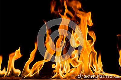 Fire flames on black background. Stock Photo
