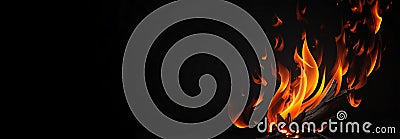 Fire flames on black background side fire Stock Photo