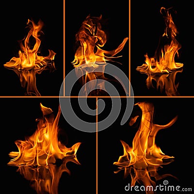 Fire flames on black Stock Photo