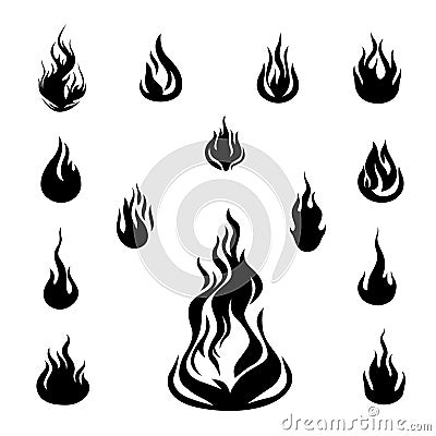 Fire, flames or bonfire icons, contemporary minimalist design, vector Cartoon Illustration