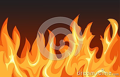 Fire flames on dark background Vector Illustration