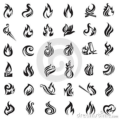 Fire and flames icons Vector Illustration