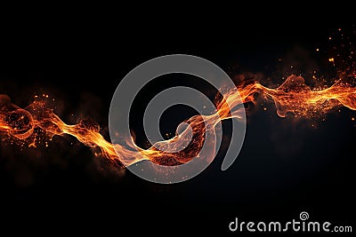 Fire flames isolated on black background, flame trail. Moving fire texture Stock Photo