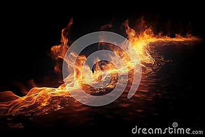 Fire flames isolated on black background, flame trail. Moving fire texture Stock Photo