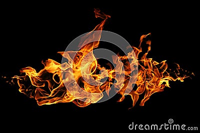 Fire flames isolated on black background, movement of fire flames Stock Photo