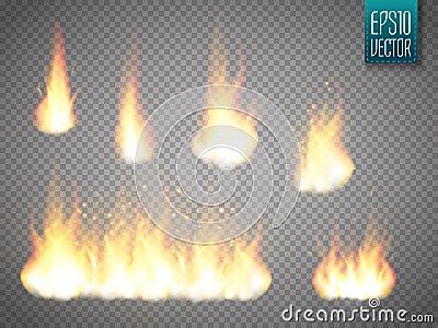 Fire flames isolated on transparent background. Vector realistic special effect Vector Illustration