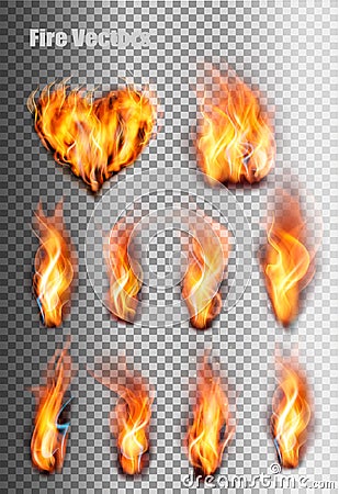 Fire flames set. Vector Illustration
