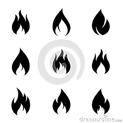Fire flames, set of graphic design elements, conceptual collection fire and flames icons Stock Photo
