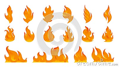 Fire Flames set Icons flat style Vector Illustration