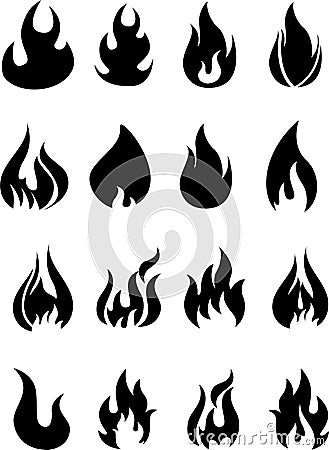 Fire flames, set icons Stock Photo