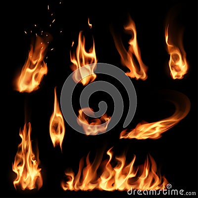 Fire flames set Stock Photo