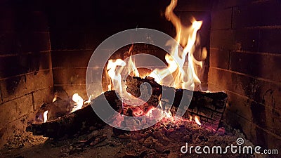 Fire flames woods in fireplace Stock Photo