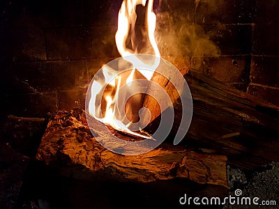 fire flames woods fireplace winter Stock Photo