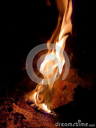 fire flames woods fireplace winter Stock Photo