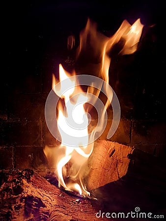 Fire flames woods fireplace winter Stock Photo