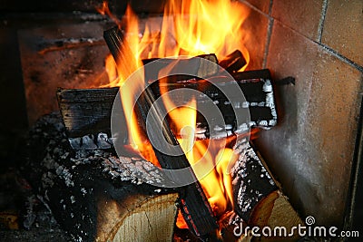 Fire and flamme in a stove Stock Photo