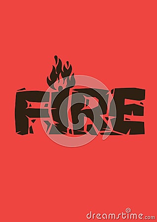 Fire font design in red background. Warning dangerous emergency sign Vector Illustration