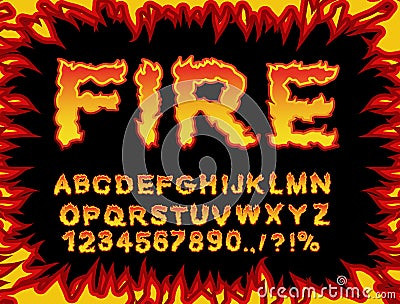 Fire font. Flame Alphabet. Fiery letters. Burning ABC. Hot typography. blaze lettring Vector Illustration