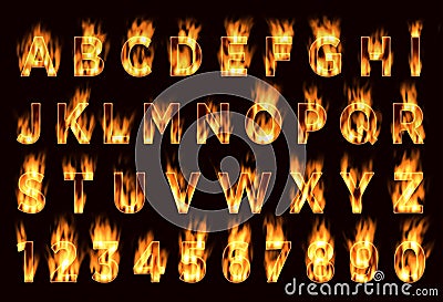 Fire font. Plum letters. Font on fire. Stock Photo