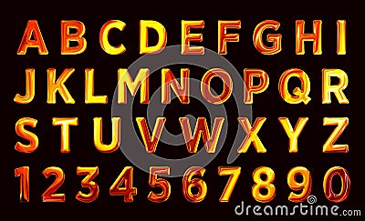 Fire font set. flame Alphabet Stock Photo