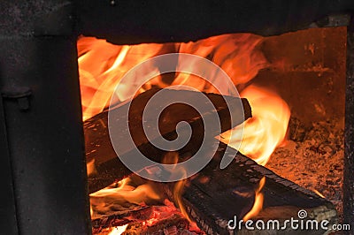 Fire in the furnace Stock Photo