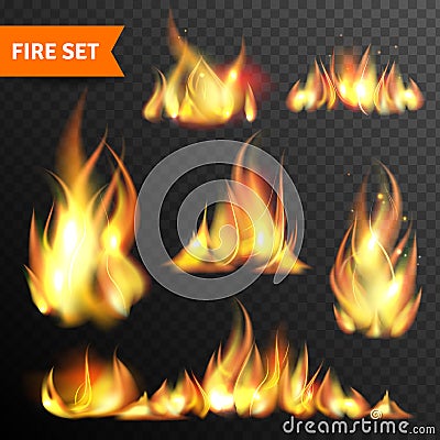 Fire glowing flames icons set Vector Illustration