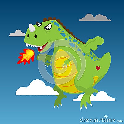 Fire Green Dragon flying in the sky Stock Photo