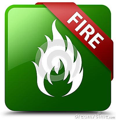 Fire green square button Stock Photo