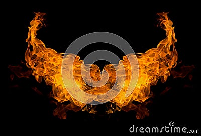 Fire horns on black background. Flaming patterns and abstract smoke. Devil, evil, demon. Concept, idea, project. Burning flame. Stock Photo