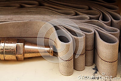 Fire hose in storage Stock Photo