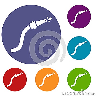 Fire hose with water drops icons set Vector Illustration