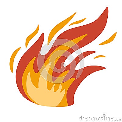 Fire. Hot flame symbol. Burning, blazing fire icon. Heat danger and caution sign. Abstract simple campfire pictogram. Flammable Vector Illustration