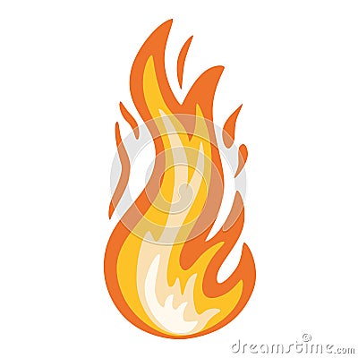 Fire. Hot flame symbol. Burning, blazing fire icon. Heat danger and caution sign. Abstract simple campfire pictogram. Flammable Vector Illustration