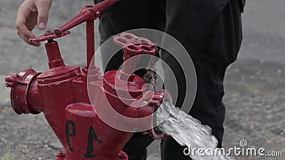 Fire Hydrant Ready To Connect Hose During Fire Fighting Outdoors