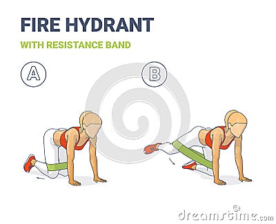 Fire Hydrant with Resistance Band, Female Home Workout Guidance, or Hip Abduction fitness exercise. Vector Illustration