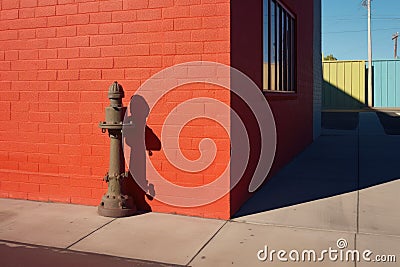 fire hydrant shadow cast on vibrant wall Stock Photo