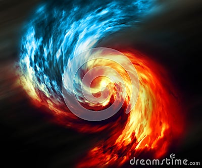 Fire and ice abstract background. Red and blue smoke swirl on dark background Stock Photo