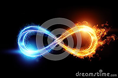 Fire ice infinity sign isolated on black background Stock Photo