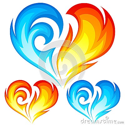 Fire and Ice vector hearts. Symbol of love Vector Illustration