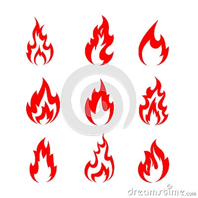 Fire icon red color. Symbol or emblem. vector Vector Illustration