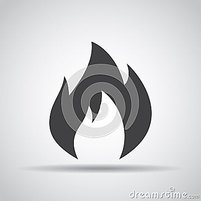 Fire icon with shadow on a gray background. Vector illustration Cartoon Illustration