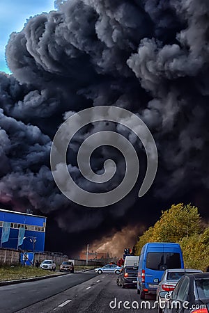 Fire at the industrial zone Editorial Stock Photo