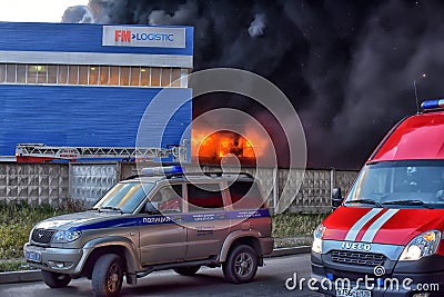 Fire at the industrial zone Editorial Stock Photo