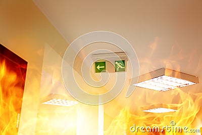 Fire in the interior building Stock Photo