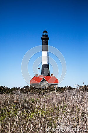 Fire Island Lighthouse Historic lighthouse. Vertical Stock Photo