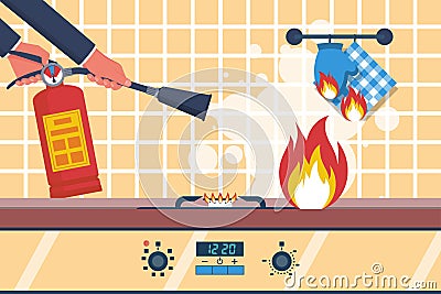 Fire in the kitchen. Accident in the kitchen vector Vector Illustration