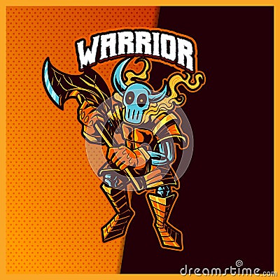 Fire Knight Monster mascot esport logo design illustrations vector template, Guardian Knight logo for team game streamer merch, Vector Illustration