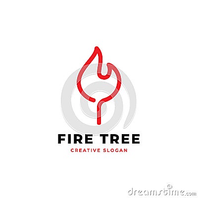 Fire leaf simple logo design monoline vector illustration Vector Illustration